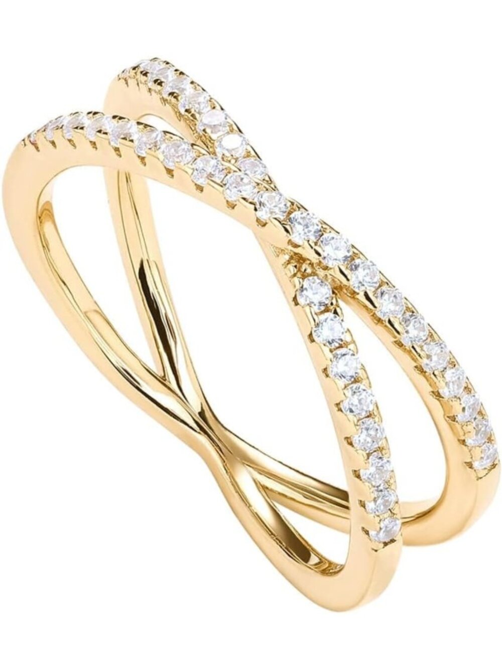 14K Gold Plated Criss Cross Ring with Simulated Diamond CZ for Women - Stylish
